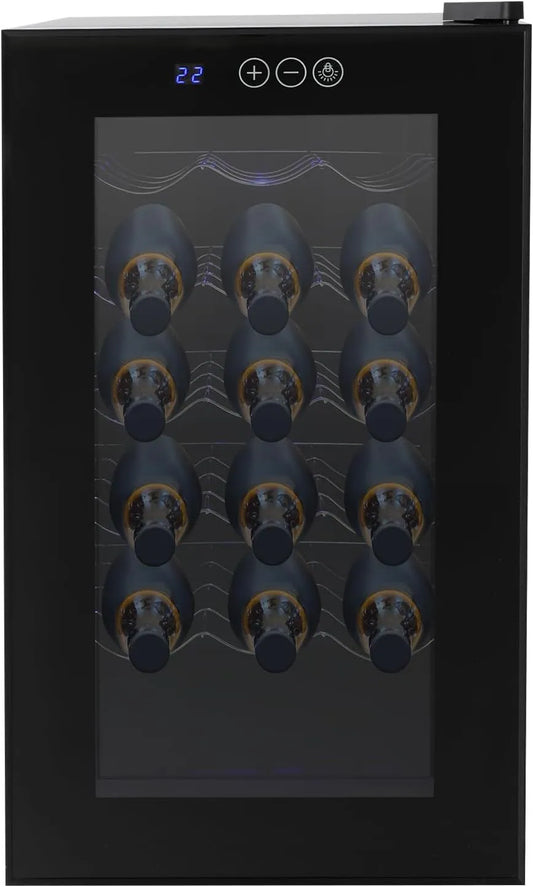 Kühlschrank, Fassungsvermögen 46L Weinkühlschrank für 18 Flaschen, 38 dB leise, 12–18°C Temperaturregelung, 5 verstellbare Regale, LED Touch Display