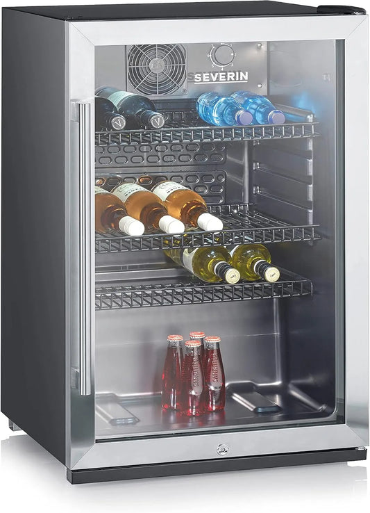 Severin Kühlschrank FSK 8840, Flaschenkühlschrank, in Schwarz, Fassungsvermögen 118 L Nutzinhalt, silber