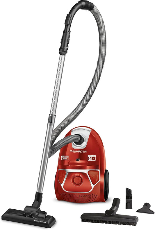 Rowenta Staubsauger 2-in-1-Fugendüse RO3953, Fassungsvermögen 3 L Staubvolumen, 750 Watt, Compact Power mit Beutel, für alle Bodenarten, rot