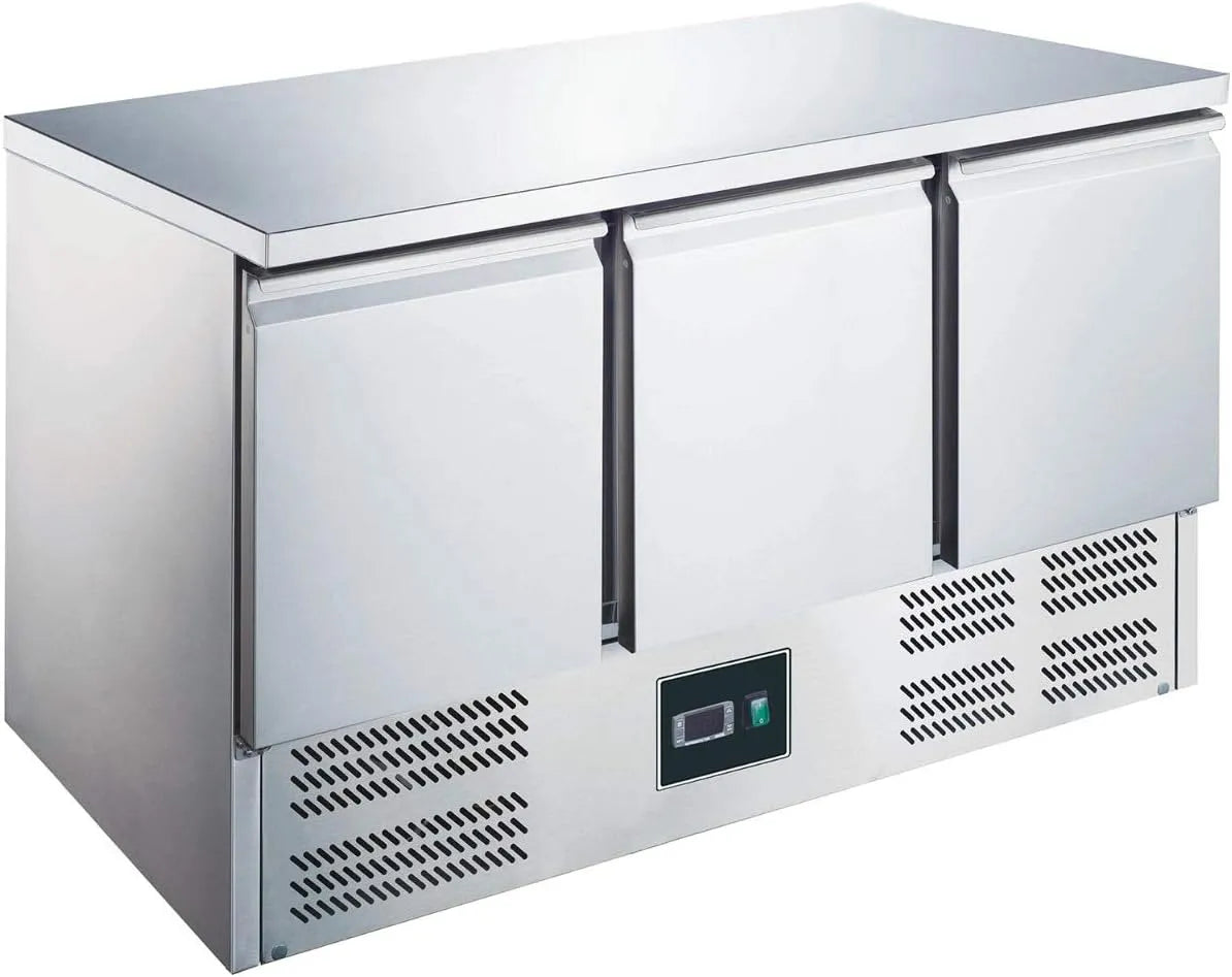 Modell ZS903-3 R600A ZORRO, Kühltisch Türen, Gastro Saladette mit Arbeitsfläche, Digitales Thermostat
