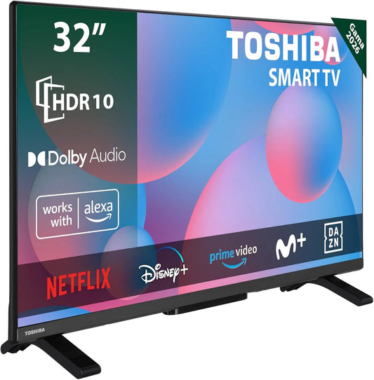 Toshiba Modell, 32 Zoll Smart TV mit HD Auflösung 32WV2563DG HDR10, kompatibel mit Alexa Sprachassistenten, Satelliten-TV, Dolby Audio