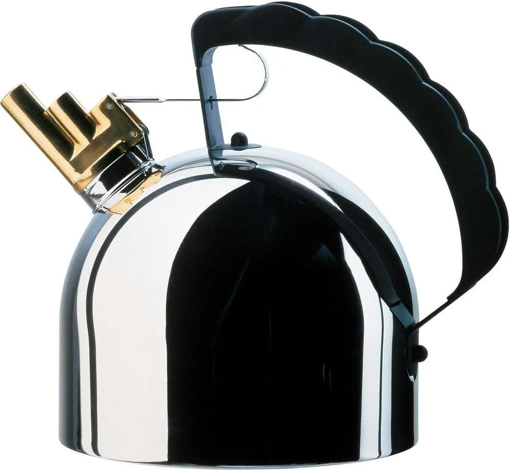 FM Wasserkessel aus Edelstahl 18/10 glänzend poliert 9091 Alessi, mit melodischer Flöte aus Messing und Griff aus PA