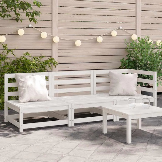 Sofa, 3-Sitzer Gartensofa Kiefer Massiv Weiß 210 x 70 x 67 cm, wetterfestes Holz für Terrasse Balkon Wintergarten, modulares Outdoor mit Rückenlehne