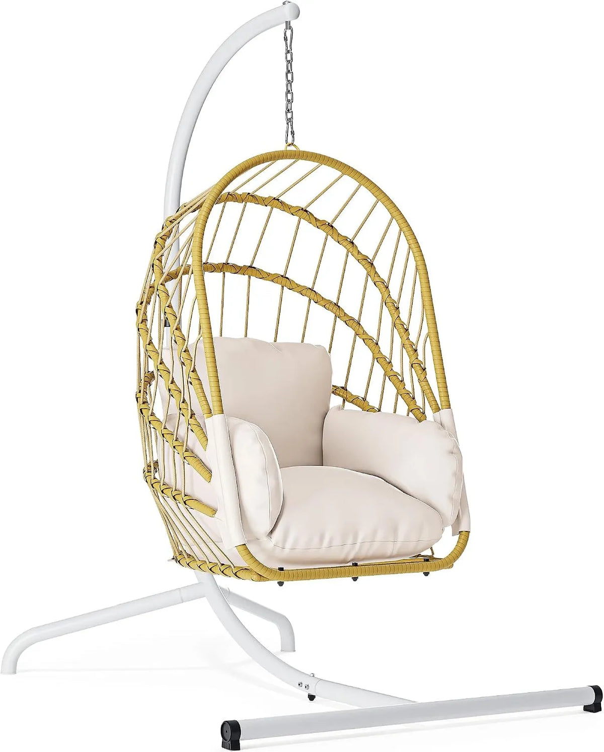 Mit Ständer YITAHOME Hängesessel, Klappbarer Hänge-Korbstuhl für Terrasse, Schlafzimmer, Hellbeige, Gewicht 160 kg Tragfähigkeit, Garten, Balkon
