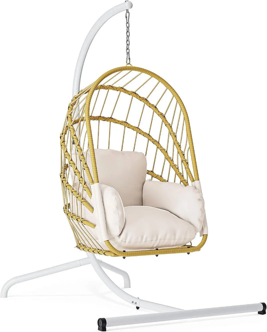 Mit Ständer YITAHOME Hängesessel, Klappbarer Hänge-Korbstuhl für Terrasse, Schlafzimmer, Hellbeige, Gewicht 160 kg Tragfähigkeit, Garten, Balkon