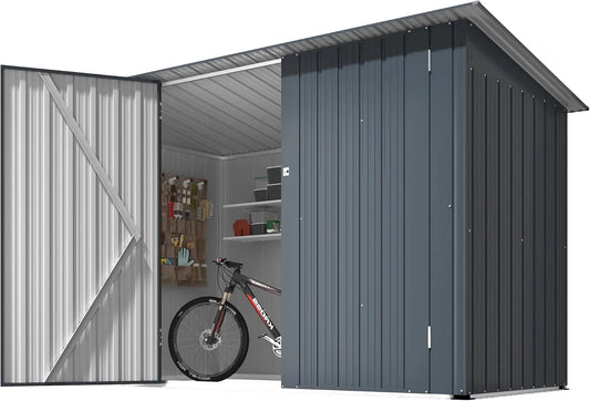 Gerätehaus, YODOLLA Fahrradschuppen 2 Türen mit Schloss, 217x96x141cm Metall abschließbares Geräteschuppen, Farbe Grau