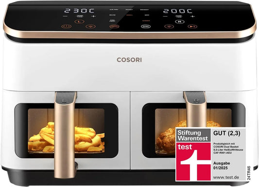 Heißluftfritteuse COSORI, 2 Kammern, Fassungsvermögen 8,5 L 6-in-1 Airfryer mit Sichtfenster, Testsieger der Stiftung Warentest, in Schwarz-weiß