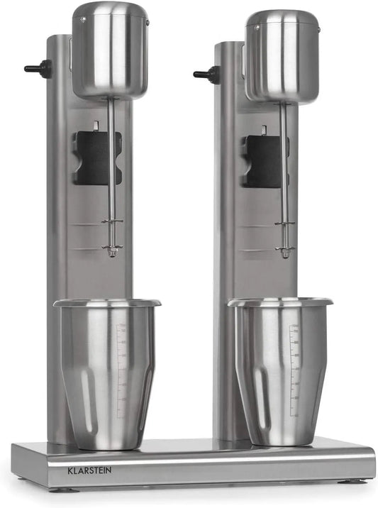 Klarstein Kraftpaket II Pro Doppel Drink Mixer 20000, 2 Stufen, Bar Mixer, Milk- & Proteinshake, Cocktail, silber, 2 x 1 L, 160 Watt, min