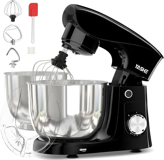 Küchenmaschine 10+P YASHE, Leistung 1500W, 4,5 + 5L Edelstahlschüsseln, Geschwindigkeiten, Kippkopf, mit Knethaken, Rührbesen und Schneebesen