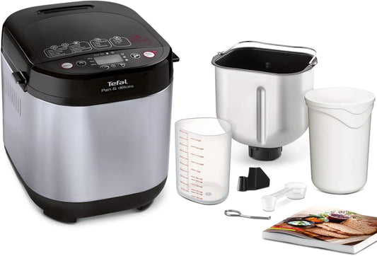 Tefal Modell PF240E, 3 Brotgrößen und Bräunungsstufen einstellbar, auch für Kuchen, Nudelteig, Edelstahl, 20 Backprogramme, Pizza, in Schwarz