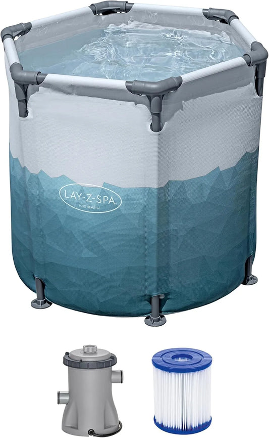 Bestway Lay-Z-SPA Eisbad Glacial Dip, Fassungsvermögen 253 Liter, TriTech-Material, Filterpumpe, Eismuster, GS-Zertifiziert, Maße 90 x 80 cm, DEKRA
