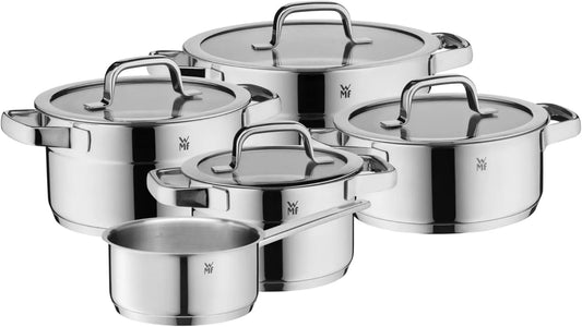 WMF Topfset, Cromargan Edelstahl poliert, Compact Cuisine Induktion 5-teilig, Kochtopf Set mit Glasdeckel, Innenskalierung