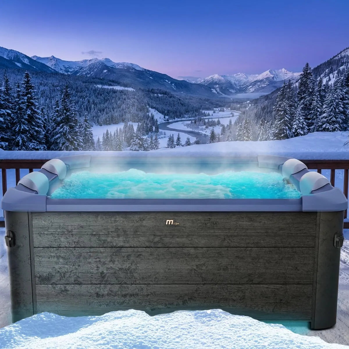 Whirlpool, Maße 160x160x65cm, BRAST MSpa Oslo Sapphire mit Fester Außenwand, In & Outdoor, LED-Beleuchtung in 20 Farben für 6 Personen