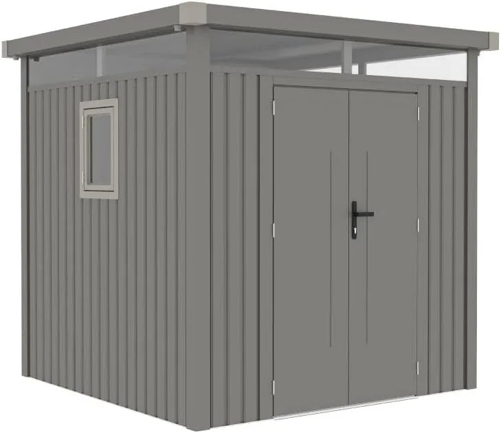 Gartenhaus, Maße 230x230x222cm, Geräteschuppen, Metallgerätehaus, Farbe Grau, Rockford Lagos 100 Metall, Gartenhütte, Fahrradgarage