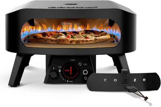 Cozze 13 Zoll Pizzaofen, Ø 34,5 cm │ Pizzaofen außen 600 °C, Kochen in 2 Minuten, Gas, Rotationsstein, in Schwarz