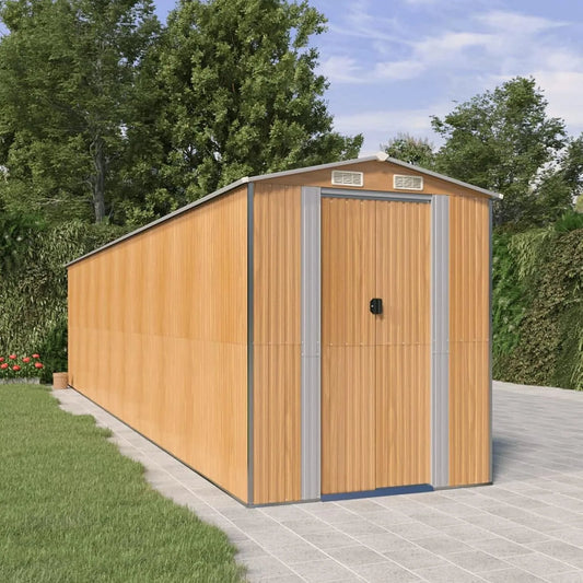 Geräteschuppen, Hellbraun 192x855x223 cm Verzinkter Stahl, Fahrrad Unterstand, Gerätehaus, Fahrradgarage, Gartenhütte, Gartenhäuschen