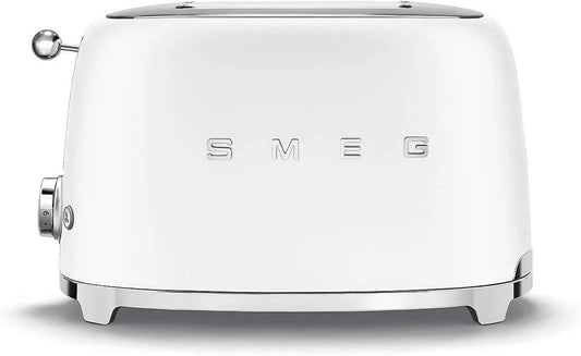 Smeg Toaster TSF01WHMEU, 2 Schlitze für 2 Scheiben, Leistung 950W, Heizfunktion, Weiß Matt, Maße 2x2, 6 Vergoldungsniveaus, Abtau- und Bagel- Funktion