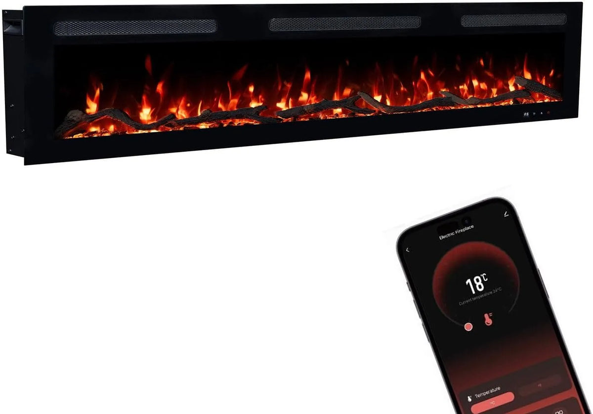 Elektrokamin GLOW FIRE, max. 1800 W, Inside 182 mit realistischem 3D LED-Feuer, Maße 182x35x12cm, Wand mit Heizung und Kaminfeuer, App Steuerung