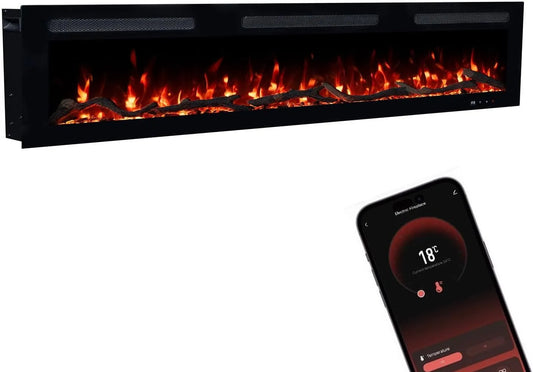 Elektrokamin GLOW FIRE, max. 1800 W, Inside 182 mit realistischem 3D LED-Feuer, Maße 182x35x12cm, Wand mit Heizung und Kaminfeuer, App Steuerung