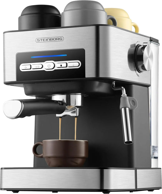 Espressomaschine Steinborg, Siebträger Siebträgermaschine Cappuccino Maschine Edelstahl Professionelle