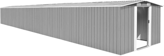 Gerätehaus, Farbe Grau 257x990x181 cm Verzinkter Stahl, Gartenschuppen, Gartenhaus, Fahrradgarage, Geräteschuppen, Gartenhütte