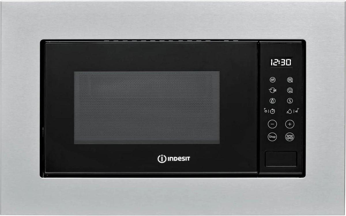 Indesit Mikrowelle MWI 120 GX GX.1, EasyCleaning 39 x 59,4 x 34,9 cm, Einbau mit Grill 20 l. Maximale Leistung 800 W, Auto Cook, Push And Go