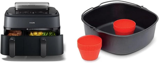 Philips 5000, Steam Airfryer Series Dual Basket 9L + Backform & 9 Muffinformen