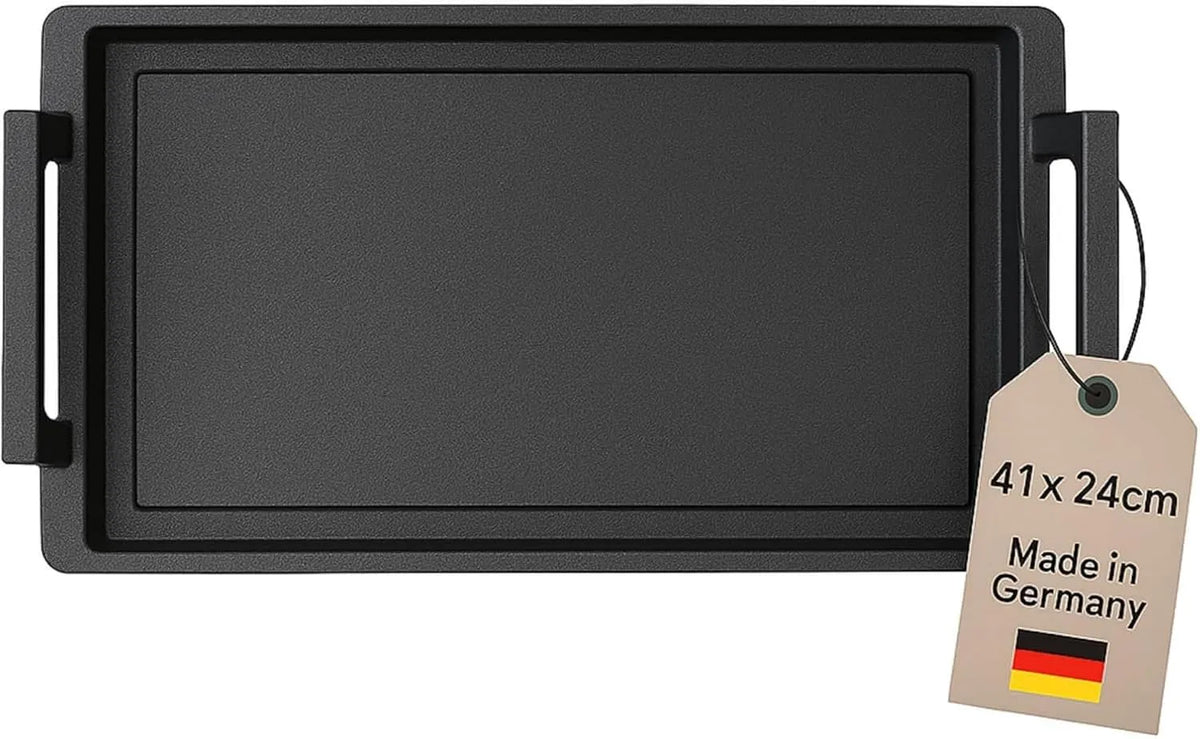 Backofen, mit Seitengriffen I glatte antihaftbeschichtete Plancha aus Aluminium Guss für alle Herdarten inklusive. Induktion &