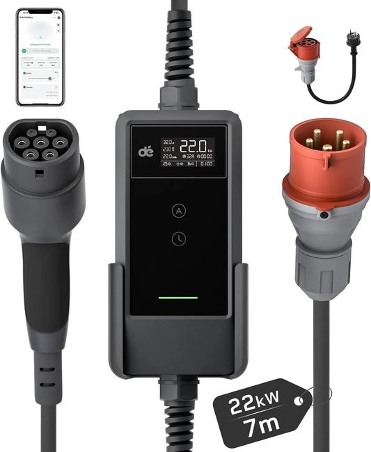 Modell Y Y 6-32A Y/3 MG4 dé Mobile, Ladestation 22kW Mit App, 3-phasig, 7m, 3, ID.3/4/5, EX30, e-up, Wallbox, mit stromzähler, e-tron und andere EV
