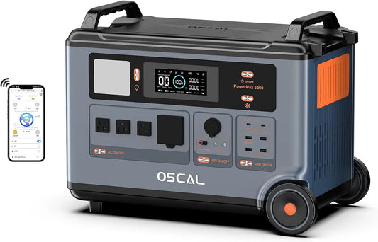 Stromgenerator 96h, Leistung 9000W Spitze, OSCAL PowerMax 6000 Solar, Leistung 6000W AC-Steckdosen, erweiterbar auf 57,6 kWh, Leistung 2400W