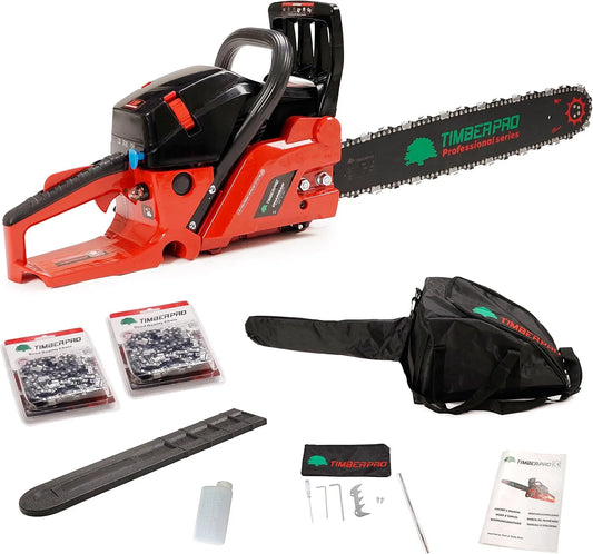 Mit Benzin ³ TIMBERPRO Kettensäge, mit Benzin 62 cm³, Sägeblatt 50 cm EU II abgasnorm, Leistung 3,6 PS