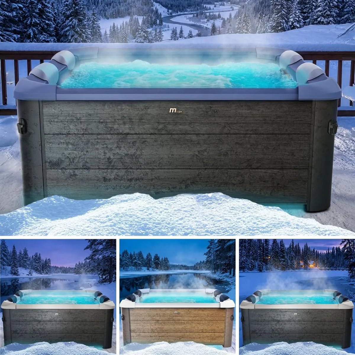 Whirlpool BRAST MSpa Frame, Maße 160x160x65cm, Maße 180x180x65cm, 5 Modelle, 6 Personen, Oslo Sapphire & Amber mit Fester Außenwand, LED-Beleuchtung