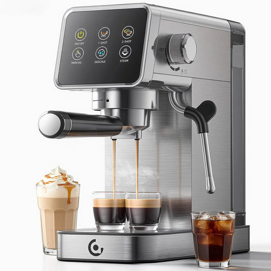 Espresso-Siebträgermaschine AMZCHEF, 20 Bar Selbstreinigende Edelstahl Espressomaschine mit Milchaufschäumer, mit LED-Touchscreen