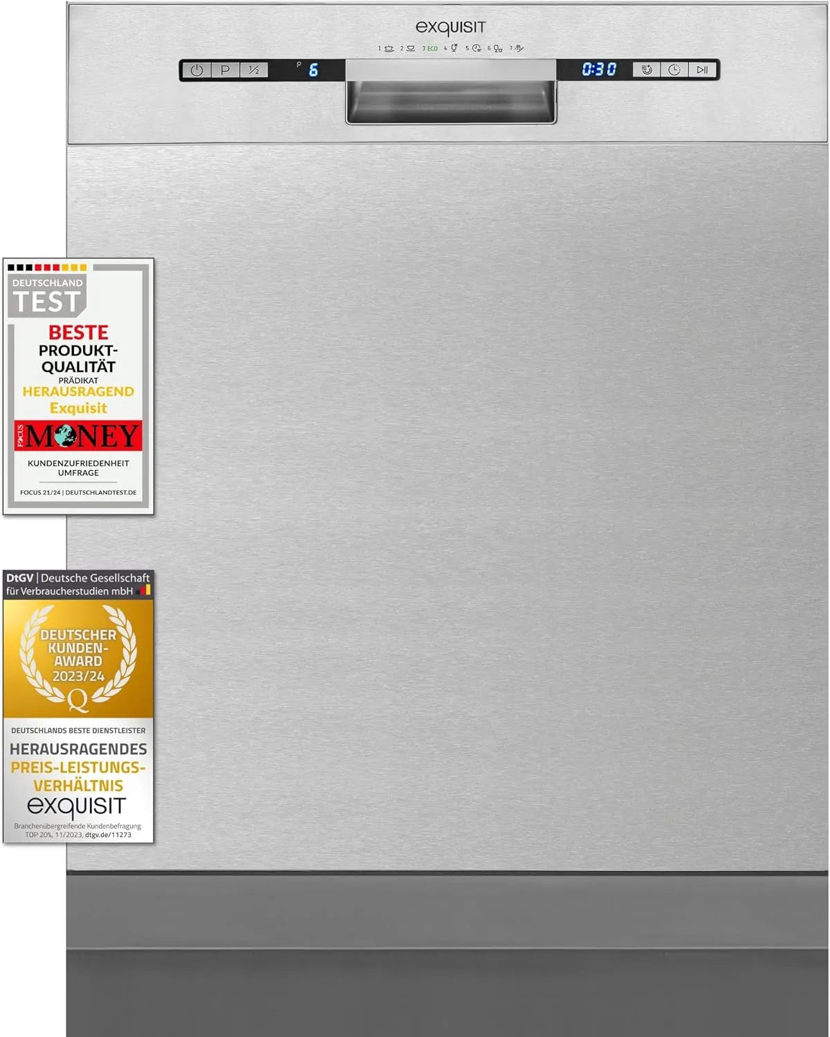 Exquisit Geschirrspüler EGSP9313-EF-030E, Spülmaschine 60 cm Unterbau, 13 Maßgedecke, 60cm Unterbau, inox, Einbaugeschirrspüler
