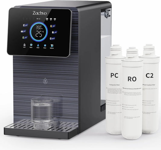 Modell Wasserspender für heiße Getränke V12 6-Wege-Filterung Puri, 3 Filter, 6 Temperaturstufen, Fassungsvermögen 7L, Auftisch Osmoseanlage