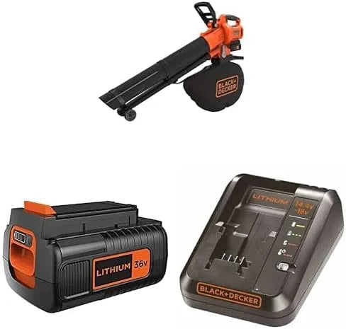 Black+Decker Laubsauger Häcksler36V, Spannung 36V 2.5Ah, Modell 36V, inklusive. Akku und Ladegerät Orange, Laubbläser mit, Bundle of