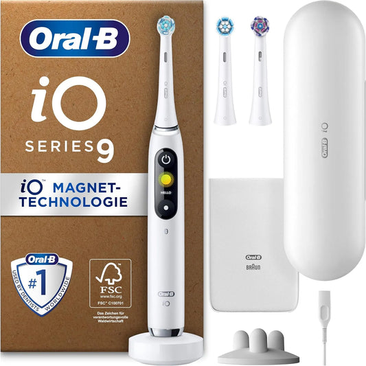 Braun Oral-B iO Series 9 Plus Edition Elektrische Zahnbürste, PLUS 3 Aufsteckbürsten, Electric Toothbrush, Designed by, 7 Modi für Zahnpflege