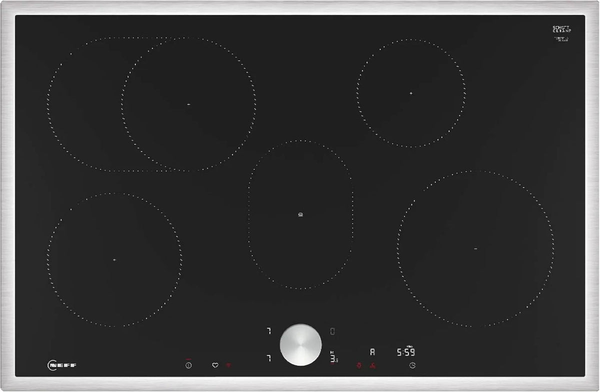 Neff Induktionskochfeld T58STF1L0, autarkes Glaskeramik-Kochfeld 80 cm breit, Twist Pad, Powerstufe, in Schwarz, N 90, Smart Hood Automatic