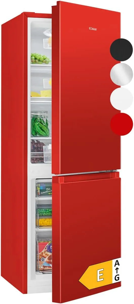 Bomann Kühlschrank KG 320.2, Breite 143cm, Fassungsvermögen 175L Kühlgefrierkombi, Energieklasse E, rot, Kühl Gefrierkombination leise 39 dB