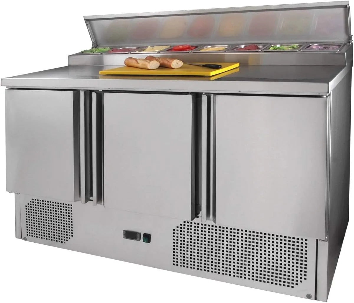 Modell ZPS300-3 ZORRO, Kühltisch mit GN Einlass, Fassungsvermögen 388 Liter, Zubereitungstisch Türen, Gastro Belegstation, Salatkühlung