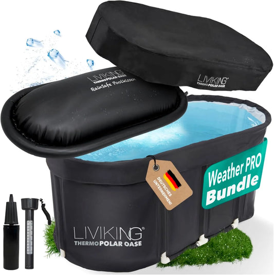 Faltbare Badewanne Erwachsene Eisbad +, Mobile Badewanne Outdoor & Eistonne, KOMFORT BUNDLE, Jetzt Eintauchen!, in Schwarz, Breite 120 cm