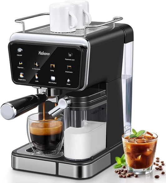 Espressomaschine Yabano, Cappuccino & Latte Kaffeemaschine, Fassungsvermögen 1.5L Wassertank, Modernes Farb-Touchscreen-Display, 6 Getränke