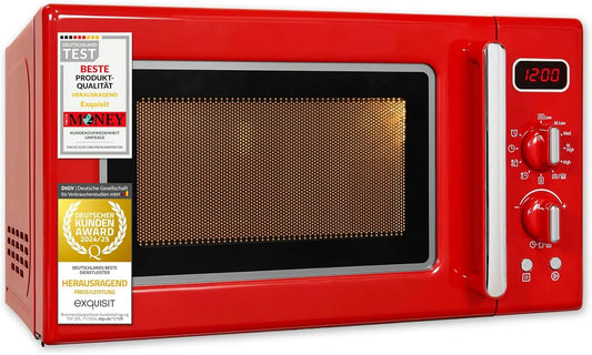Exquisit Mikrowelle RMW720-3GDIG, Retro 700 Watt, 25,5 cm Drehteller, 1000 Watt Grill, Fassungsvermögen 20L, Fassungsvermögen 5 Leistungsstufen, Timer