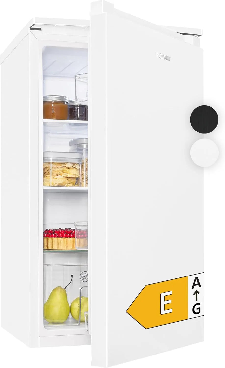 Bomann Kühlschrank VS 7255, Fassungsvermögen 87L, 0°C, 8°C, 3 Ablagen & Gemüsefach, ohne Gefrierfach, energieeffizient, leise & kompakt, weiß
