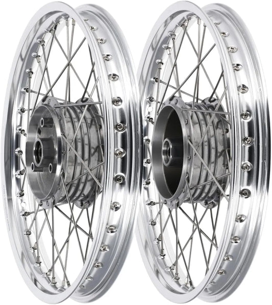 S50 S51 KR51, Set: 2x Speichenrad 1,5 x 16' Alufelge poliert + Edelstahlspeichen, SR4, für Simson, Schwalbe