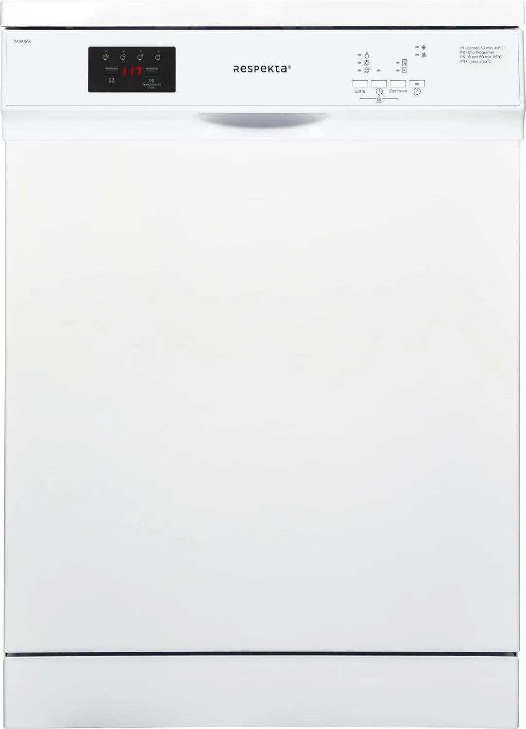 Respekta Geschirrspüler GSPS60V, 5 Betriebsprogramme, in freistehender Ausführung 60 cm weiß, leise 52 dB, Spülmaschine mit flexiblen ckkorb