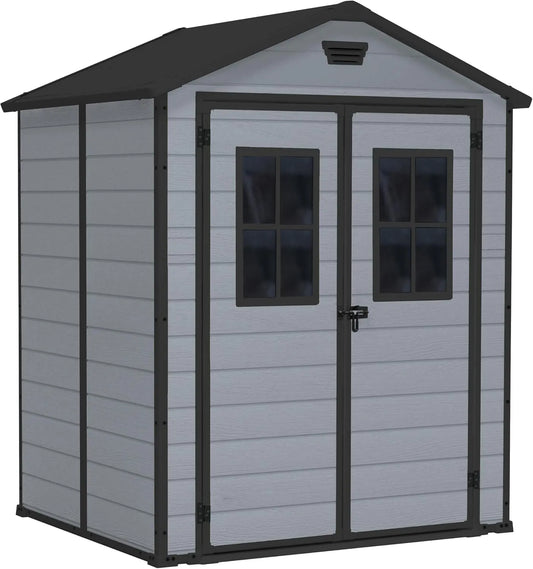 Gartenhaus Keter, Außenmaße: 185cm x 152cm x 226cm, Evotech Material, Kunststoff, in Schwarz, Lineus 6x5 mit Türfenster, wetterfest, Farbe Grau