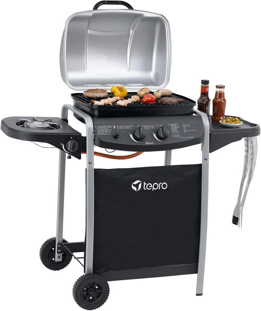 Gasgrill tepro, 7 kW Gesamtleistung, Grillrost 45x34 cm, Maße 112x52x96,5 cm, 1 Doppelbrenner + Seitenbrenner, Fremont, Rost-in-Rost-System