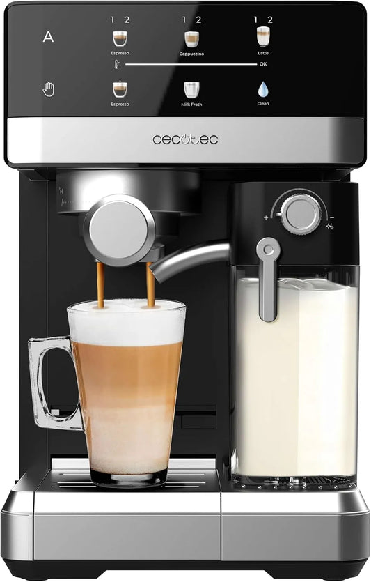 Cecotec Kaffeemaschine, 20 Bar Druck, 20 Touch & Cream, halbautomatisch, Thermoblock-System, Zubehör, Leistung 1350 W, Tank 1,8 l, Express