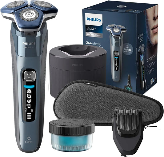 Philips Modell, mit 1 x integrierten ausklappbaren Trimmer S7000 S7882/54, Shaver, Barttrimmer-Aufsatz, Reiseetui & Ladestation, Reinigungsstation